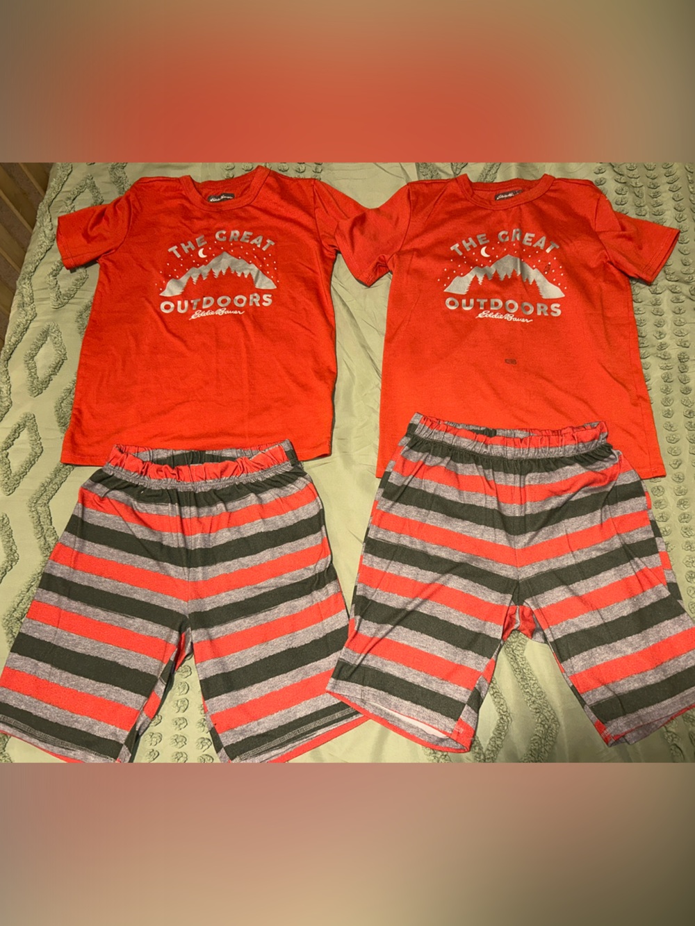Eddie Bauer Orange Boys Pajama Sets with Gray Striped Shorts